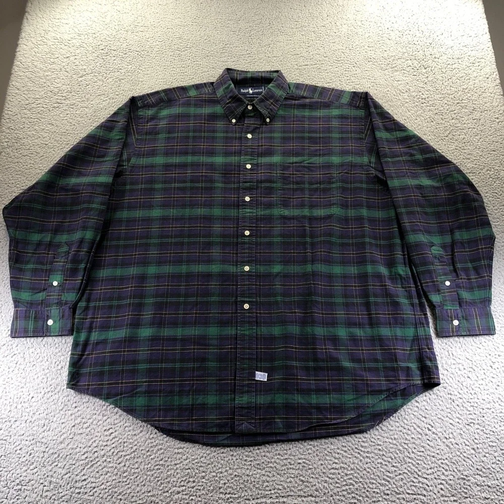 Vtg Polo Ralph Lauren Shirt Mens XL Green Big Oxford Blackwatch OCDB Tartan